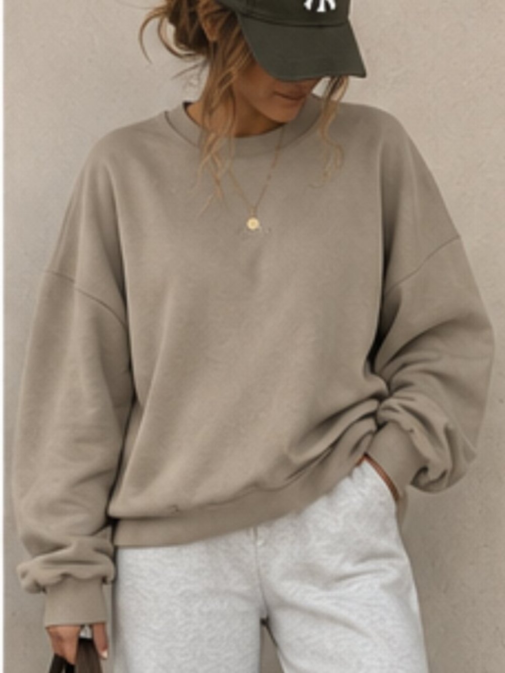 ADIDAS Beige Crewneck Sweatshirt Embroidered Logo - Size XL